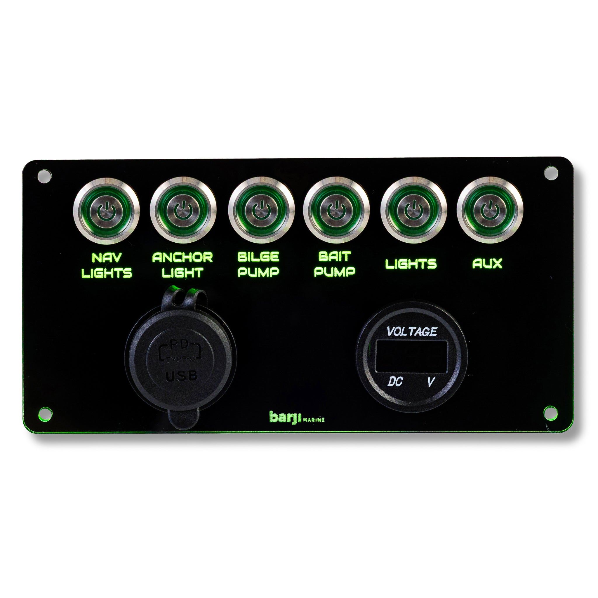 Pre-Built 6 way back-lit switch panel with Volt meter & USB Charger