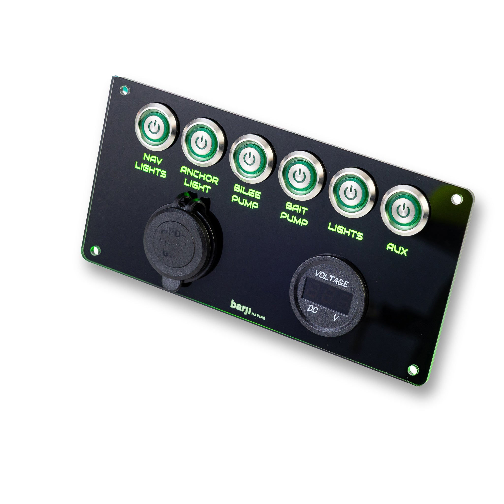 Pre-Built 6 way back-lit switch panel with Volt meter & USB Charger