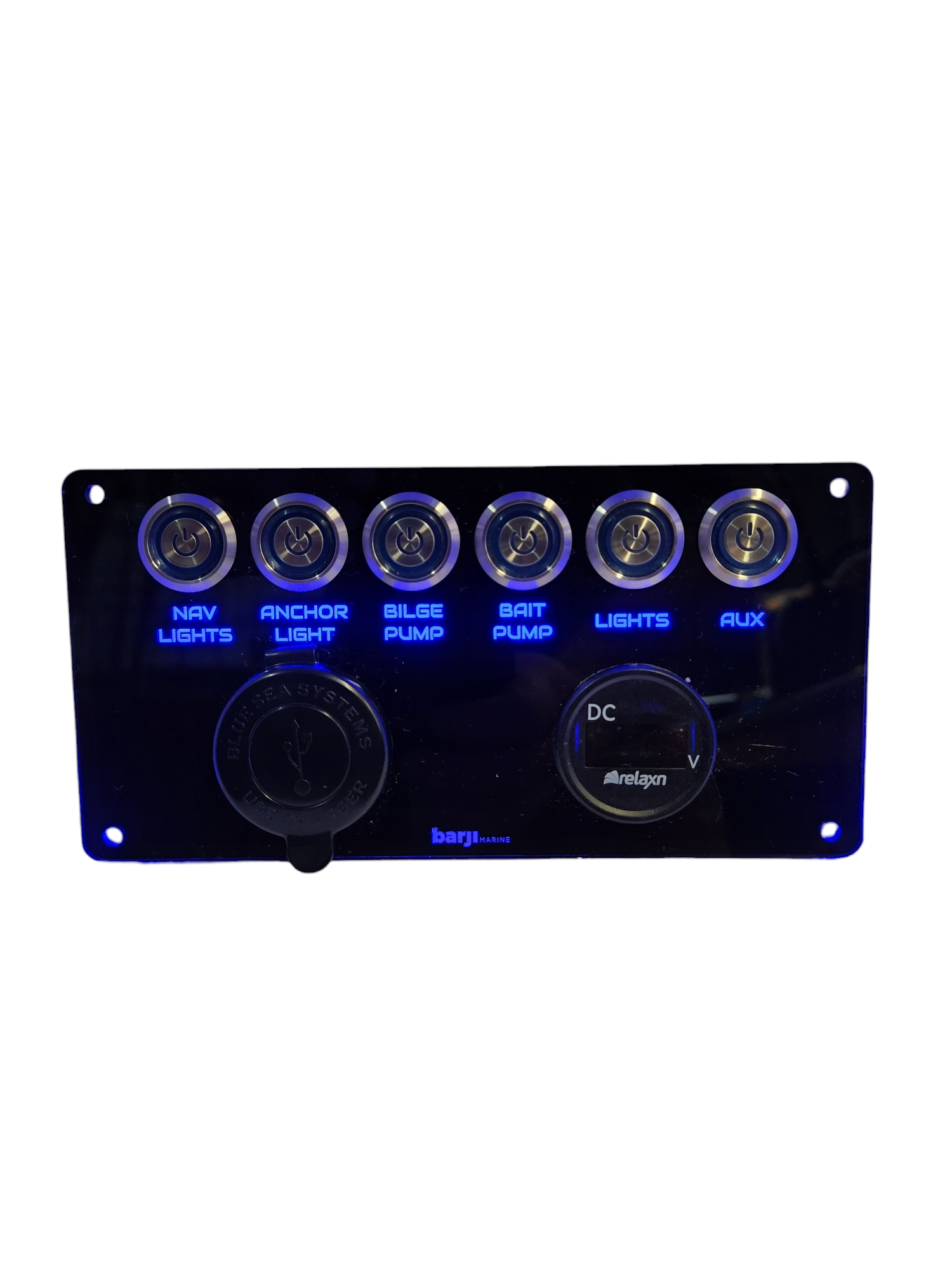 Standard 6 way back-lit switch panel with Volt meter & USB Charger